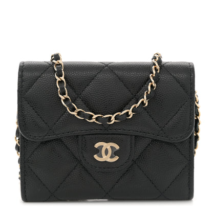 Chanel Caviar Quilted Flap Card Holder On Chain Black 1 of 12