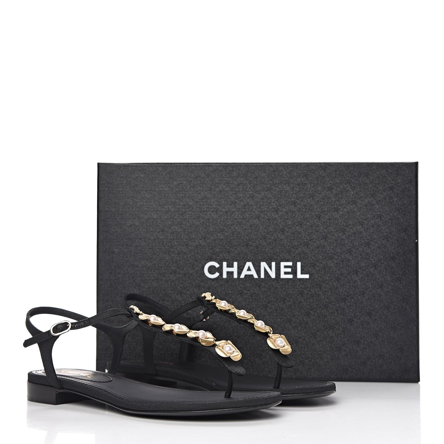 Chanel Fabric Pearl Camellia Thong Sandals 36 Black 12 of 12