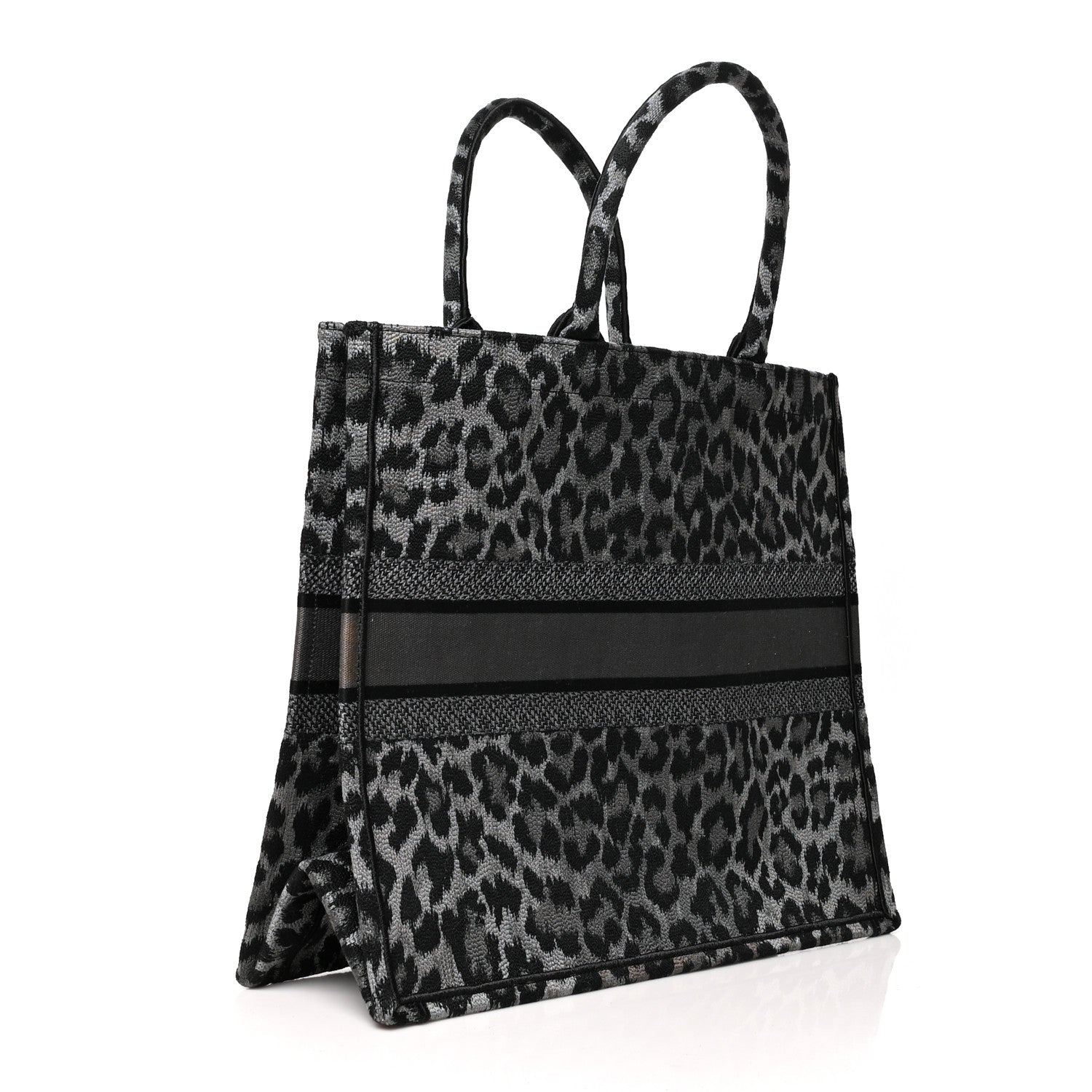 Christian Dior Canvas Mizza Embroidered Large Leopard Book Tote Grey 2 of 11