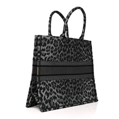 Christian Dior Canvas Mizza Embroidered Large Leopard Book Tote Grey 2 of 11