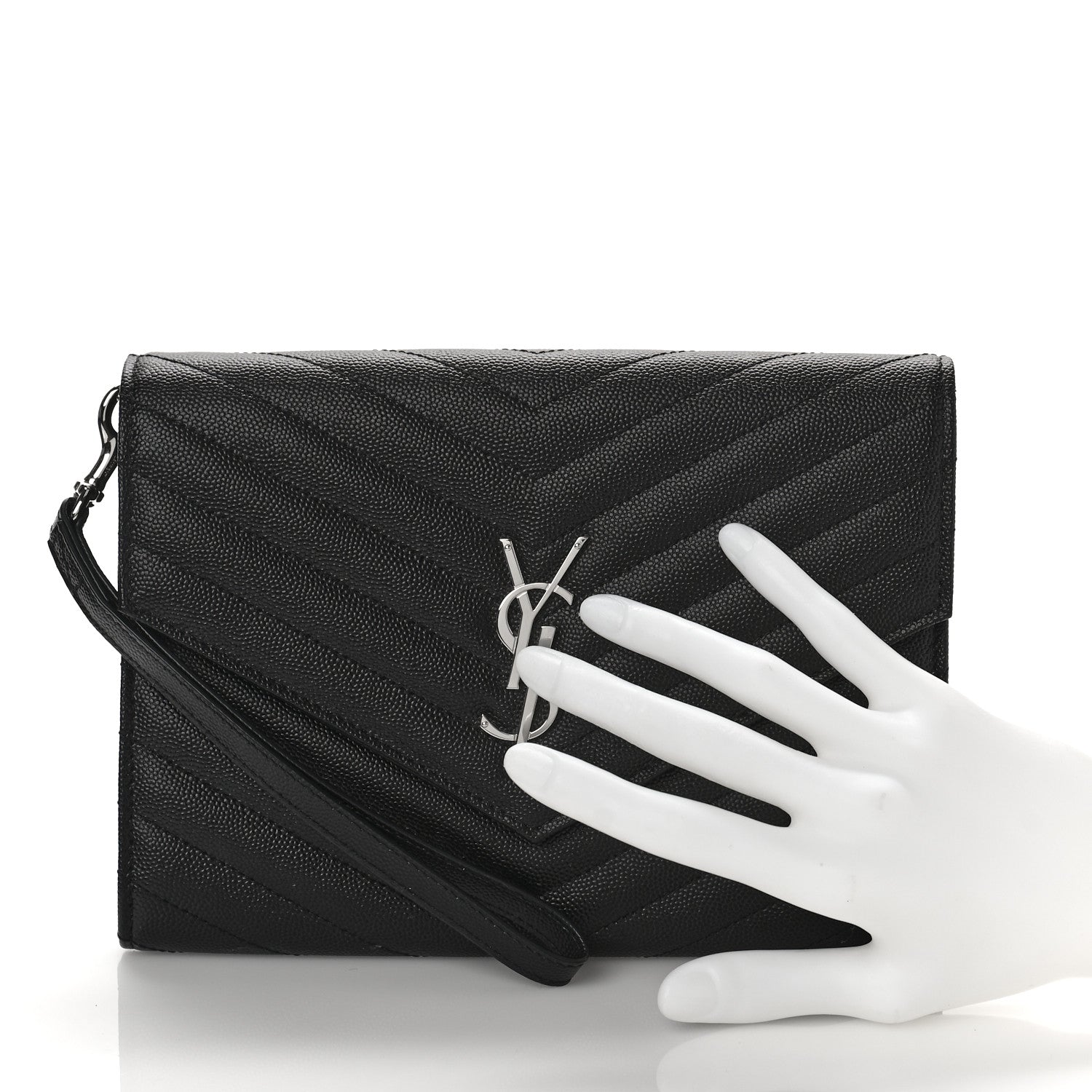 Saint Laurent Grain De Poudre Matelasse Chevron Monogram Envelope Clutch Black 2 of 9