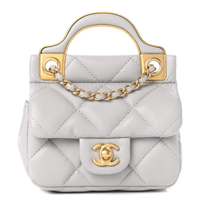 Chanel Calfskin Quilted Lady Handle Flap Card Holder With Chain Grey 1 of 10