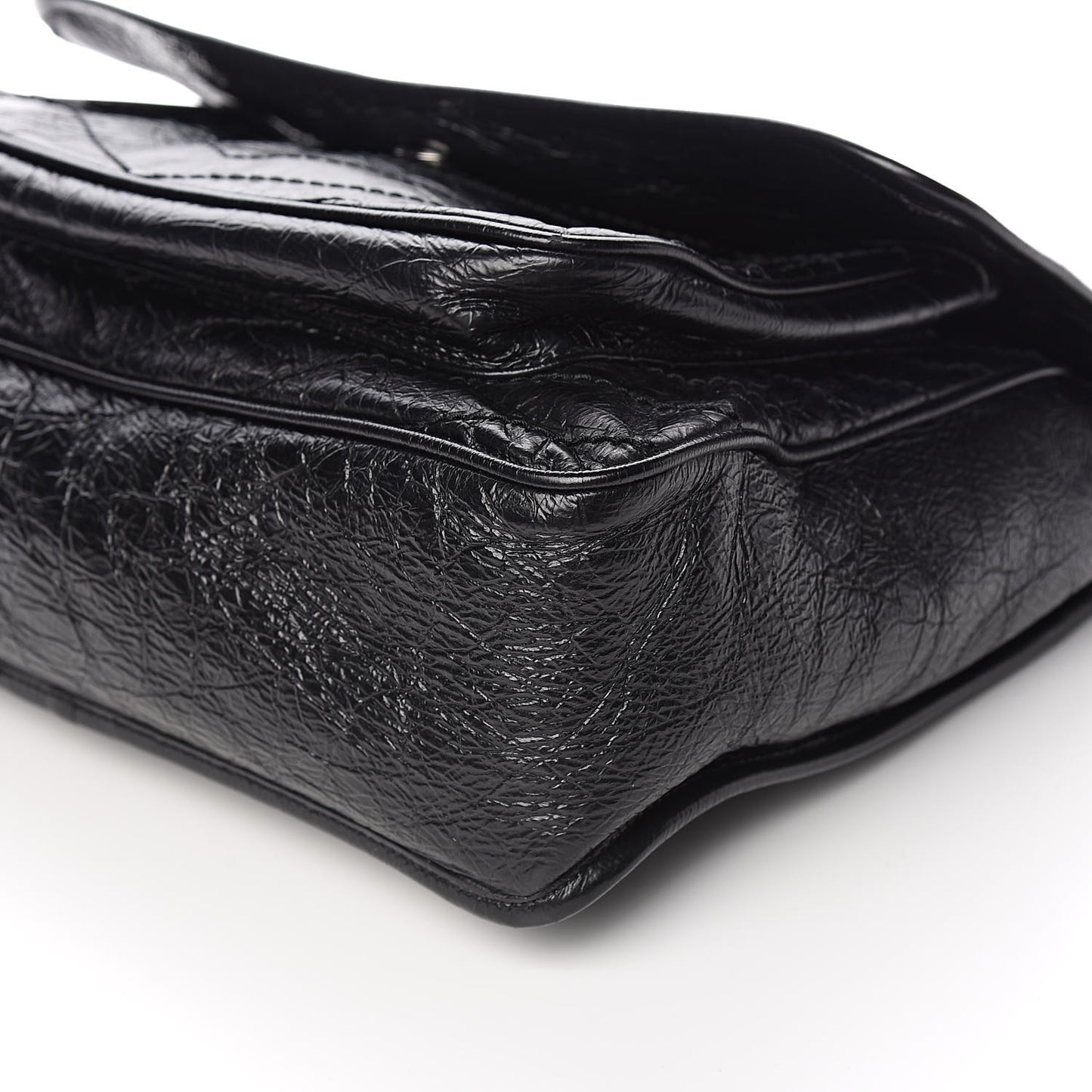 Crinkled Calfskin Matelasse Monogram Large Niki Chain Satchel Black