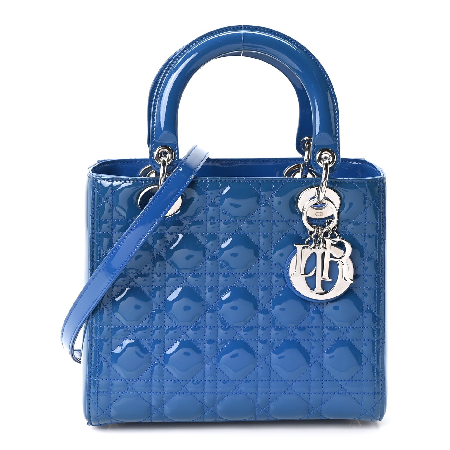 Patent Cannage Medium Lady Dior Blue