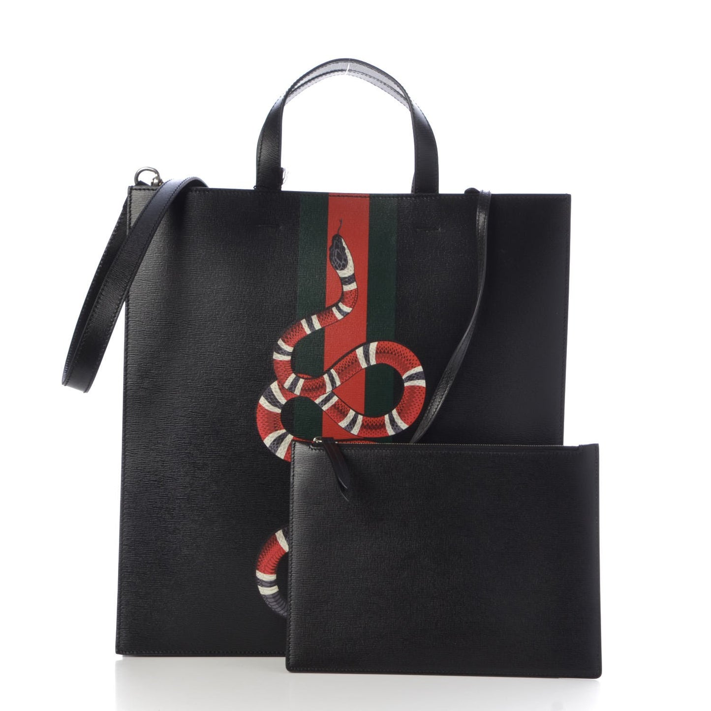 Calfskin Kingsnake Print Vertical Tote Black