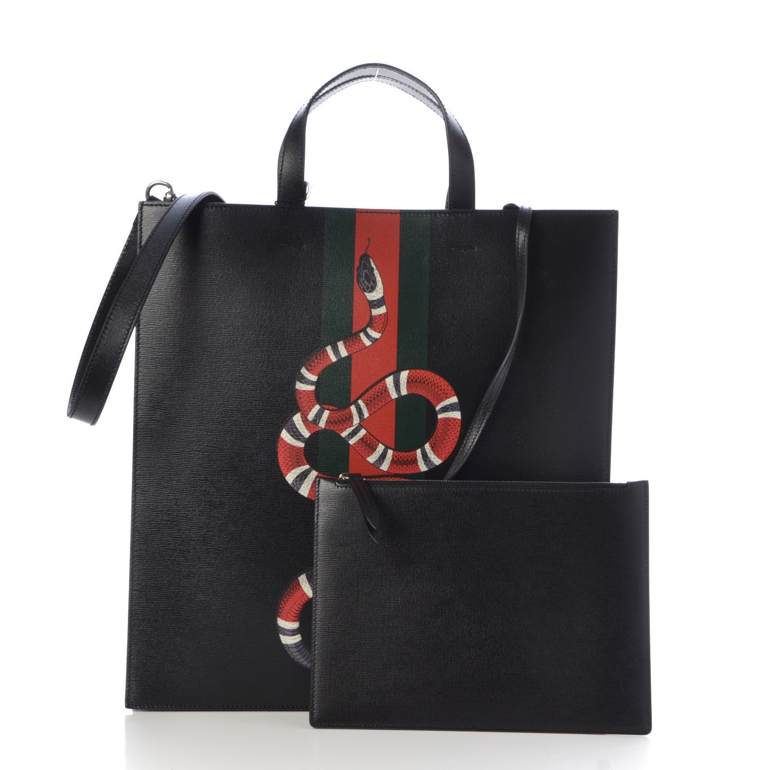 Gucci Calfskin Kingsnake Print Vertical Tote Black 3 of 8
