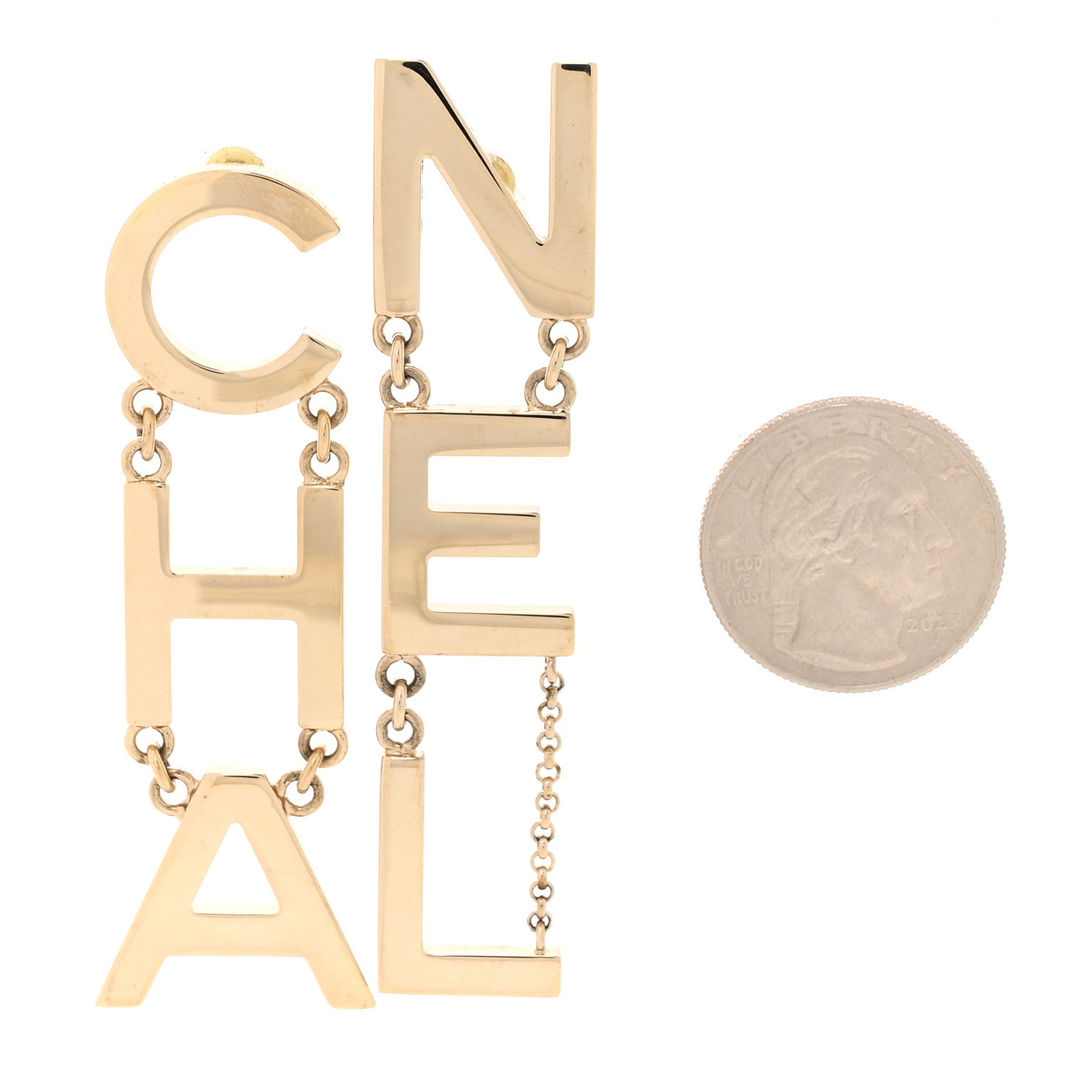 Chanel Metal Cha-Nel Logo Drop Earrings Gold 2 of 7
