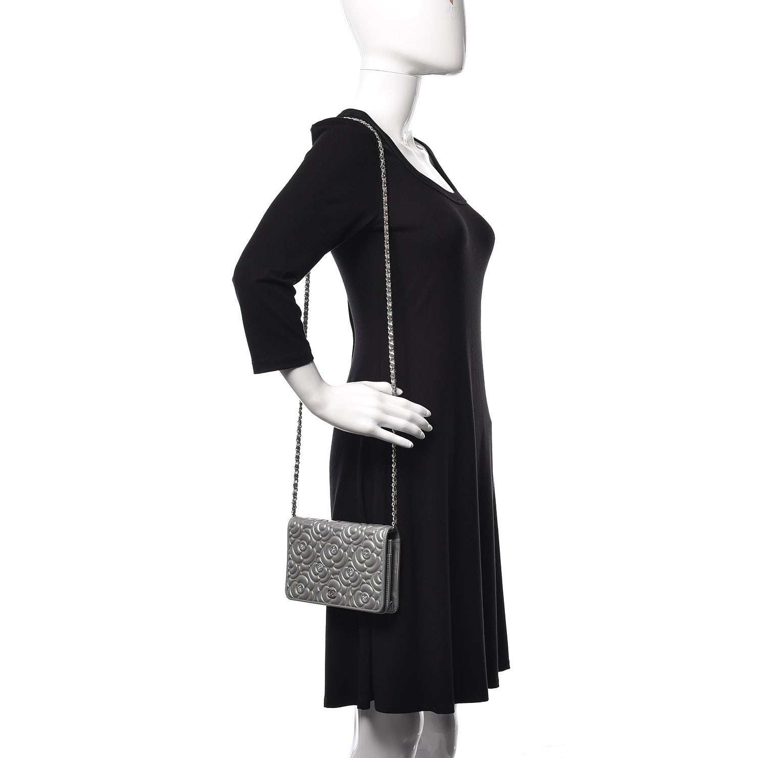 Chanel Metallic Lambskin Camellia Crystal Wallet on Chain WOC Silver 2 of 14