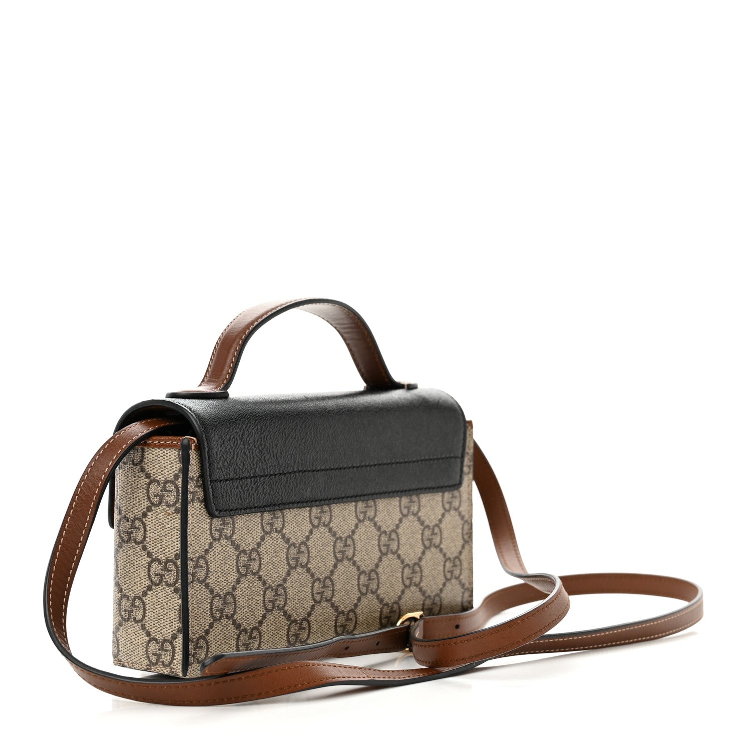 Gucci GG Supreme Monogram Calfskin Mini Padlock Top Handle Shoulder Bag Beige Black Cuir 3 of 13