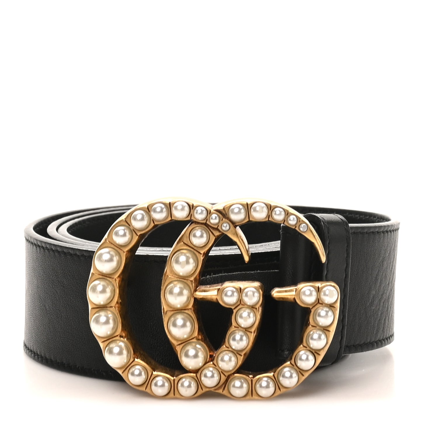 Moon Calfskin Pearl Double G 40mm Belt 90 36 Black Cream