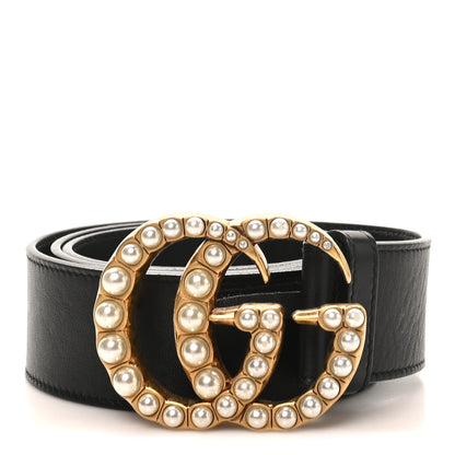 Gucci Moon Calfskin Pearl Double G 40mm Belt 90 36 Black Cream 2 of 12