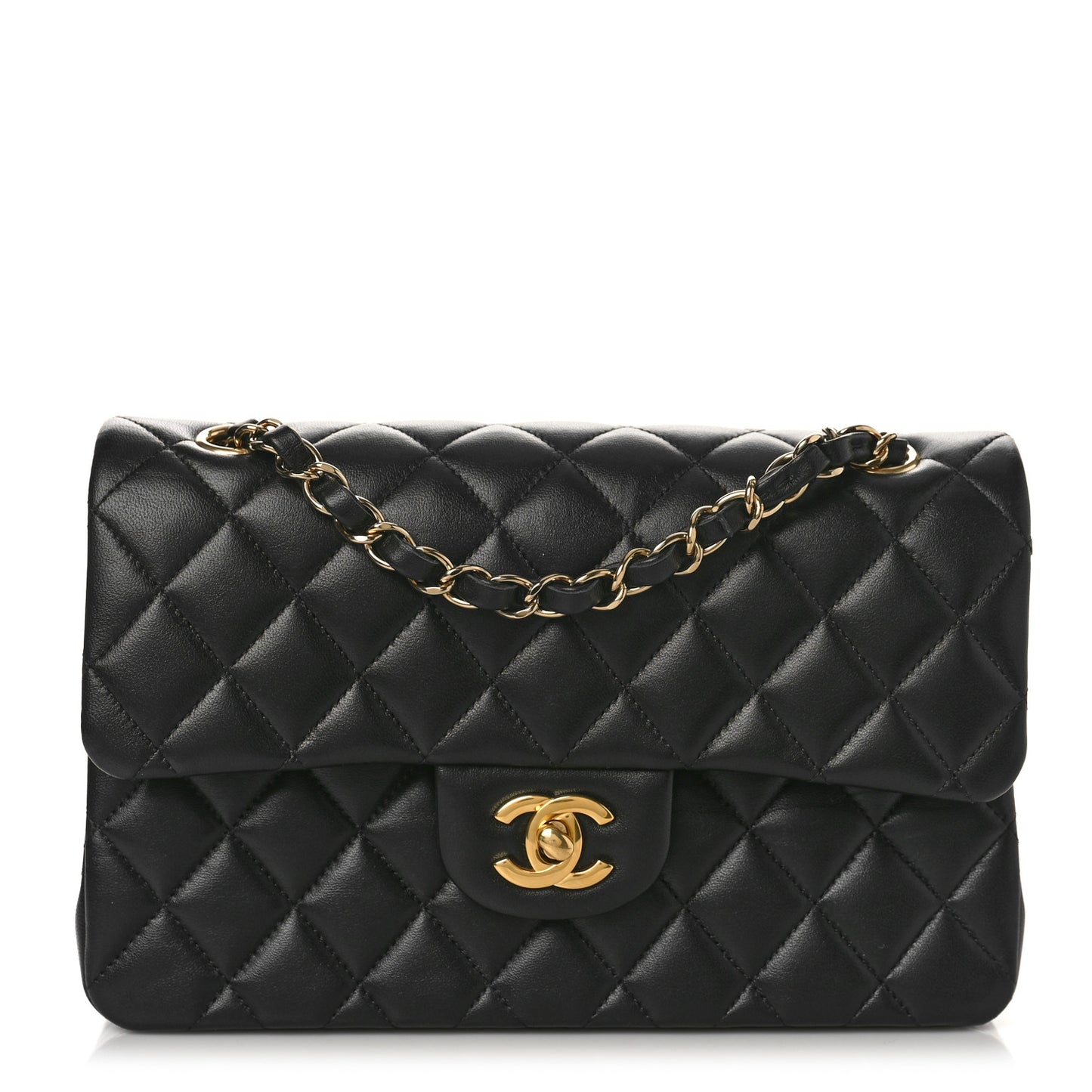 Lambskin Quilted Small Double Flap Black