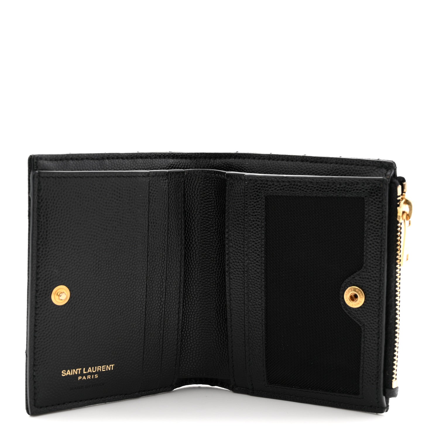 Saint Laurent Grain De Poudre Matelasse Chevron Monogram Zipped Card Case Black 5 of 8