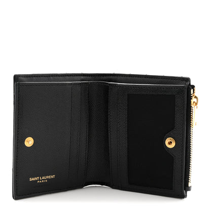 Saint Laurent Grain De Poudre Matelasse Chevron Monogram Zipped Card Case Black 5 of 8