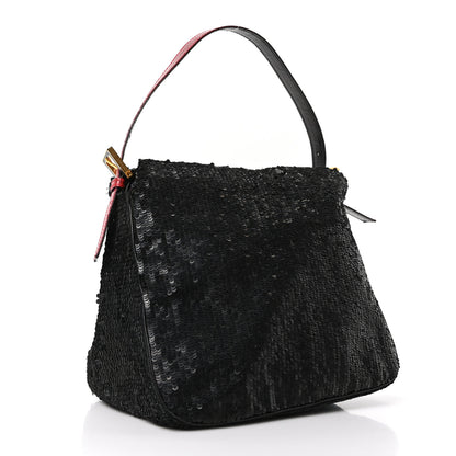 Fendi Sequin Lizard Baguette Black Red 3 of 9
