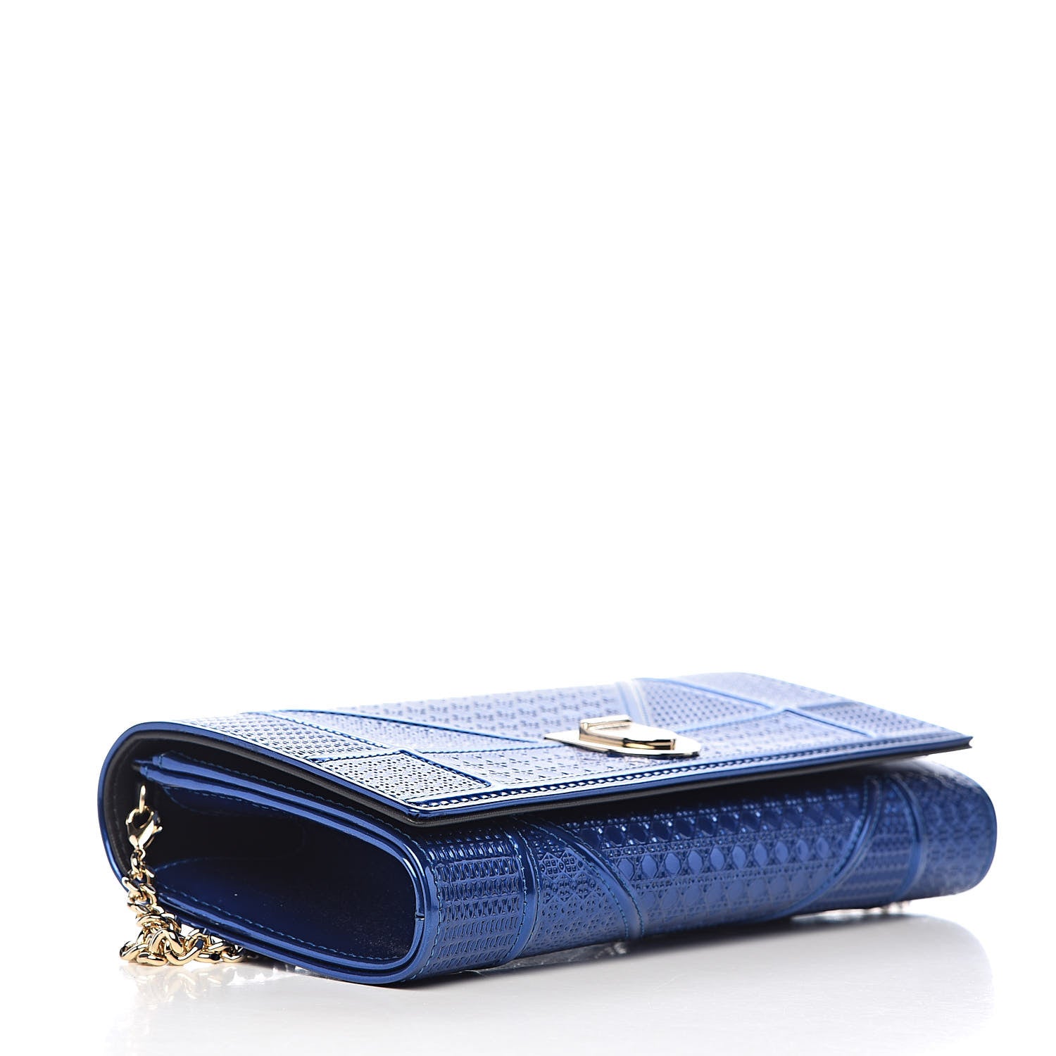 Christian Dior Metallic Patent Micro-Cannage Diorama Croisiere Chain Wallet Blue 4 of 11