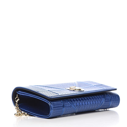Christian Dior Metallic Patent Micro-Cannage Diorama Croisiere Chain Wallet Blue 4 of 11