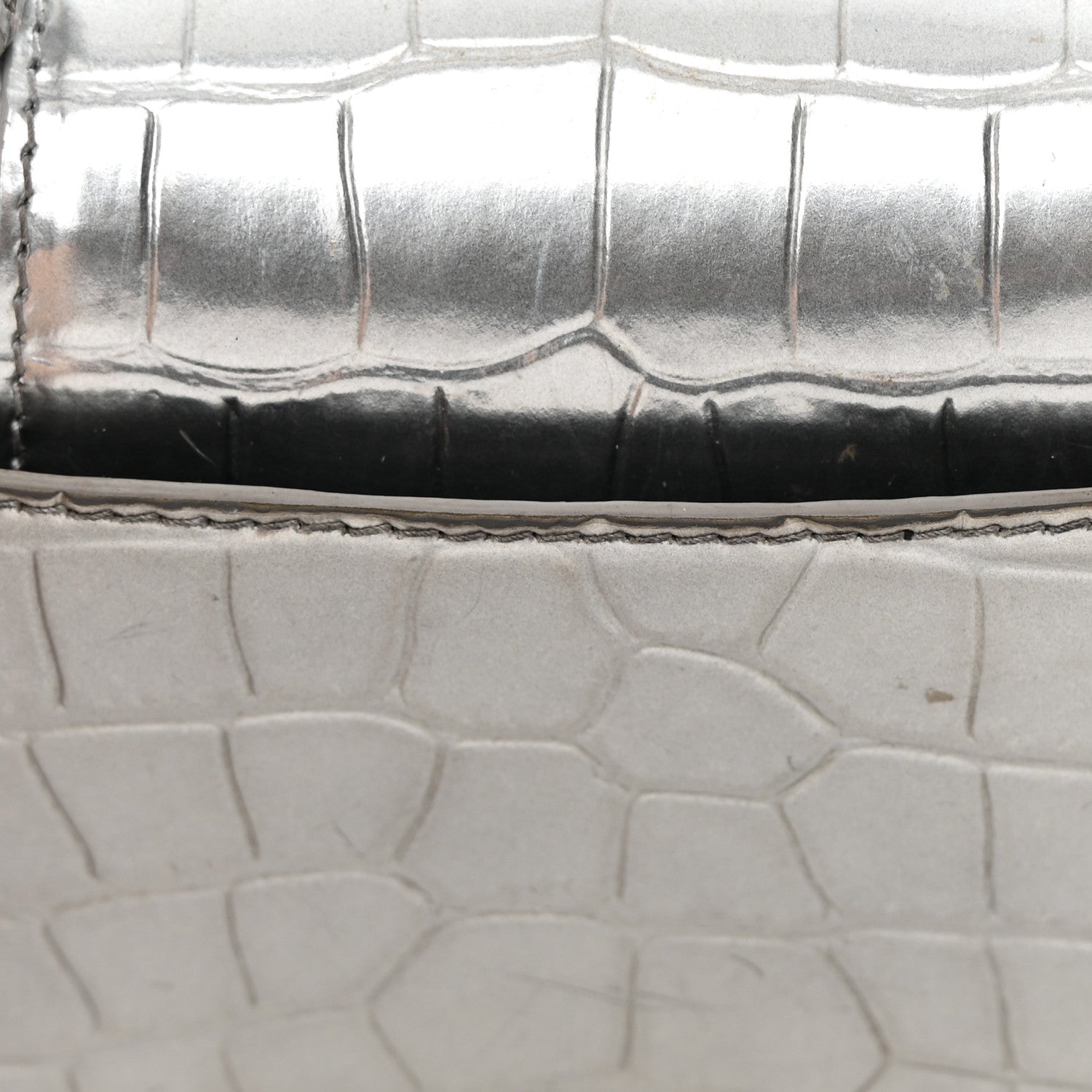 Balenciaga Metallic Calfskin Crocodile Embossed Hourglass Top Handle Bag XS Silver 23 of 27