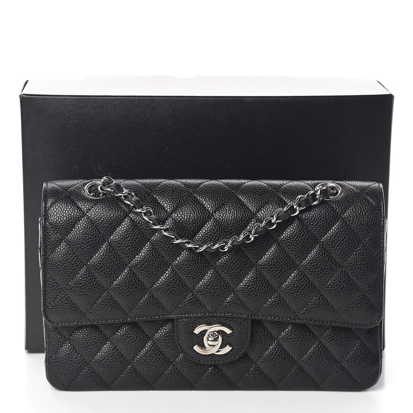 Caviar Quilted Medium Double Flap Black