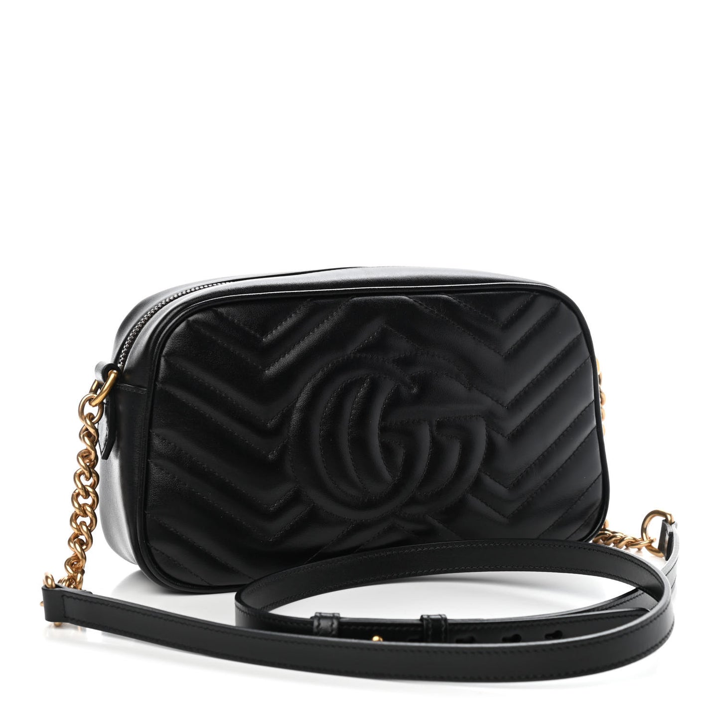 Calfskin Matelasse Small GG Marmont Chain Shoulder Bag Black