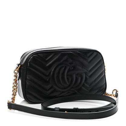 Gucci Calfskin Matelasse Small GG Marmont Chain Shoulder Bag Black 3 of 9