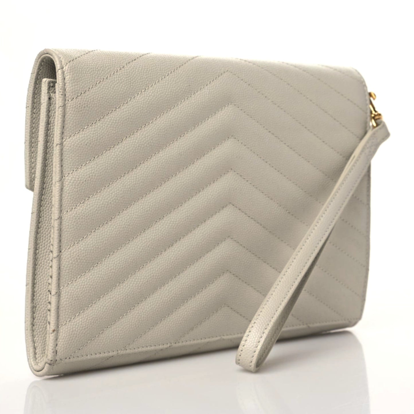 Grain De Poudre Matelasse Chevron Monogram Envelope Clutch Blanc Vintage