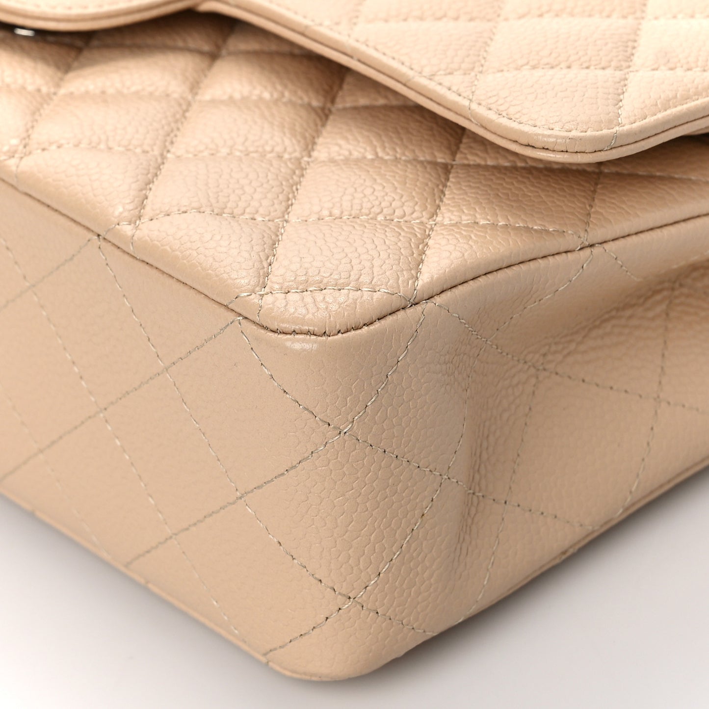 Caviar Quilted Medium Double Flap Beige