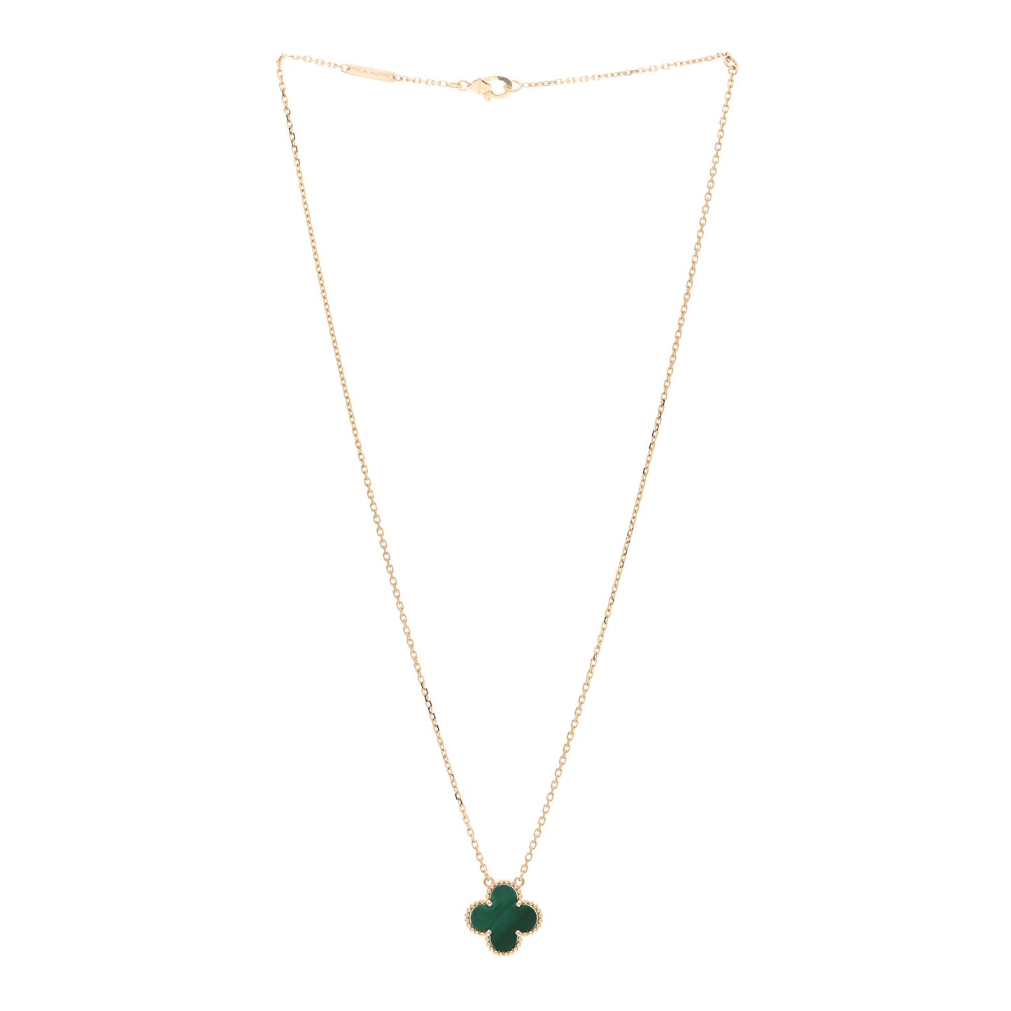 18K Yellow Gold Malachite Vintage Alhambra Pendant Necklace