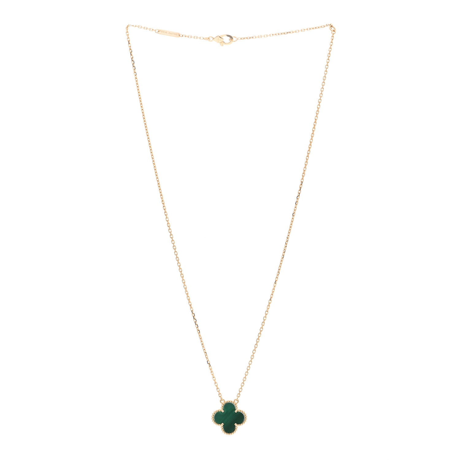 Van Cleef & Arpels 18K Yellow Gold Malachite Vintage Alhambra Pendant Necklace 3 of 6