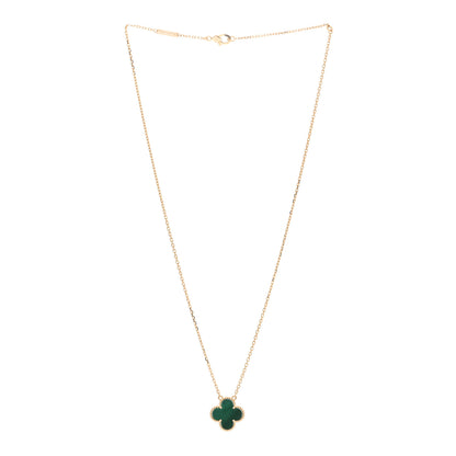 Van Cleef & Arpels 18K Yellow Gold Malachite Vintage Alhambra Pendant Necklace 3 of 6