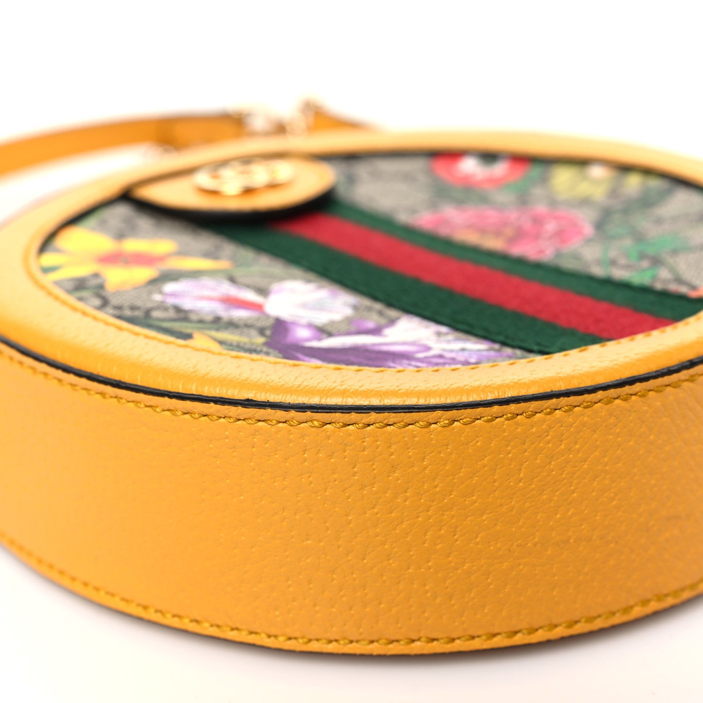 GG Supreme Monogram Flora Web Mini Ophidia Round Shoulder Bag Beige Multicolor Crop