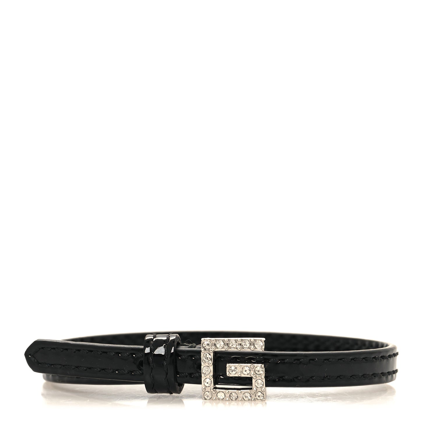 Patent Crystal G Buckle Bracelet Black