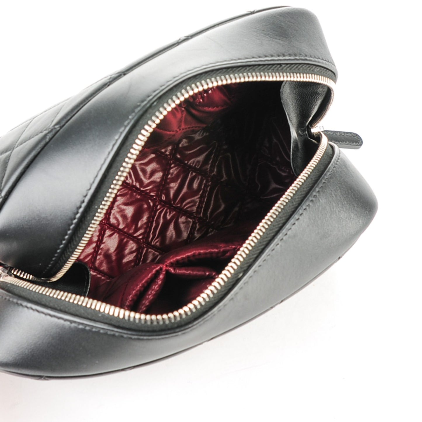Lambskin Quilted Curvy Pouch Cosmetic Case Black