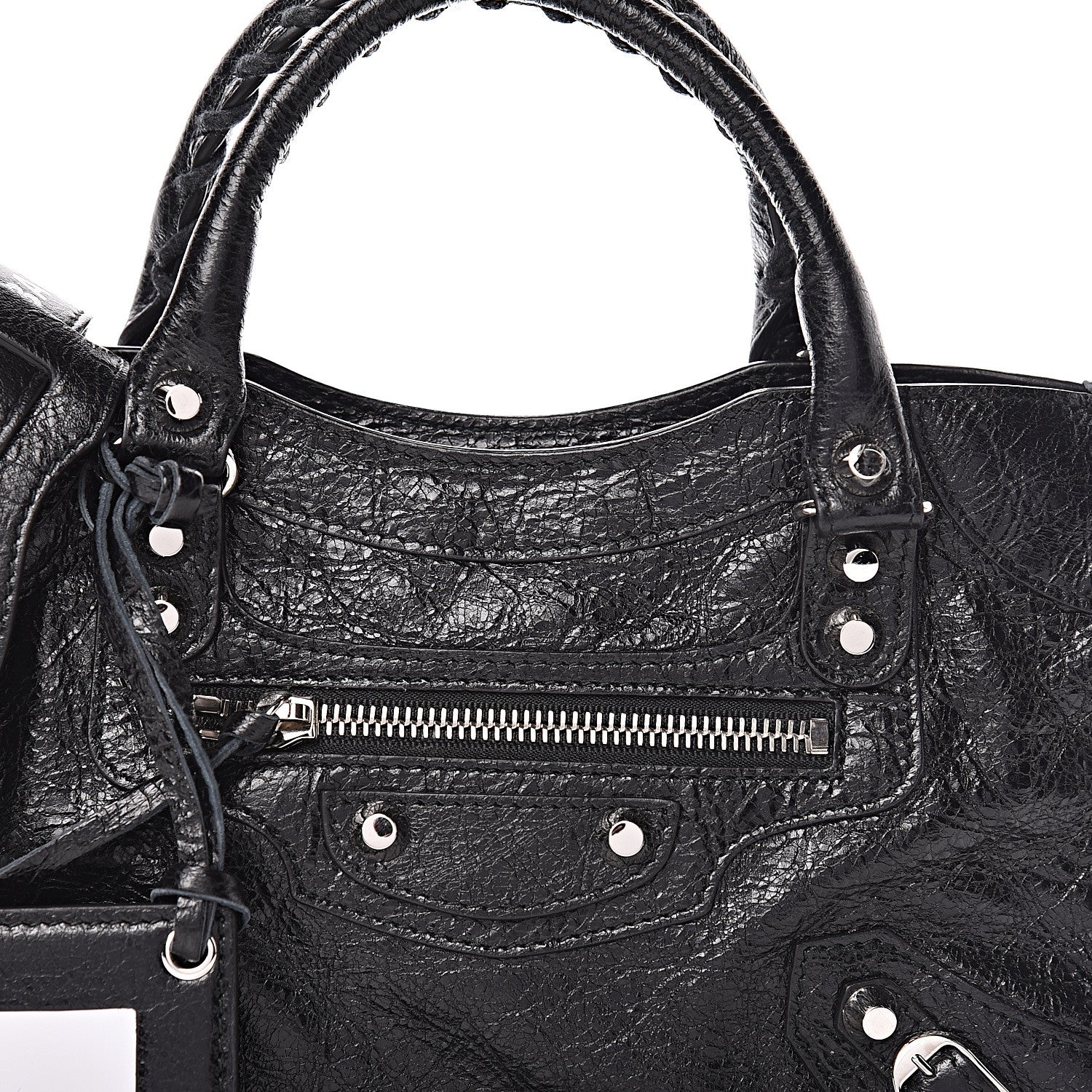 Balenciaga Agneau Classic Silver Hardware Mini City Logo Strap Black White 9 of 9
