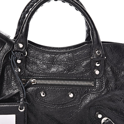 Balenciaga Agneau Classic Silver Hardware Mini City Logo Strap Black White 9 of 9