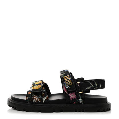 Christian Dior Technical Fabric Petites Fleurs Print Dioract Sandals 40 Black Multicolor 1 of 8