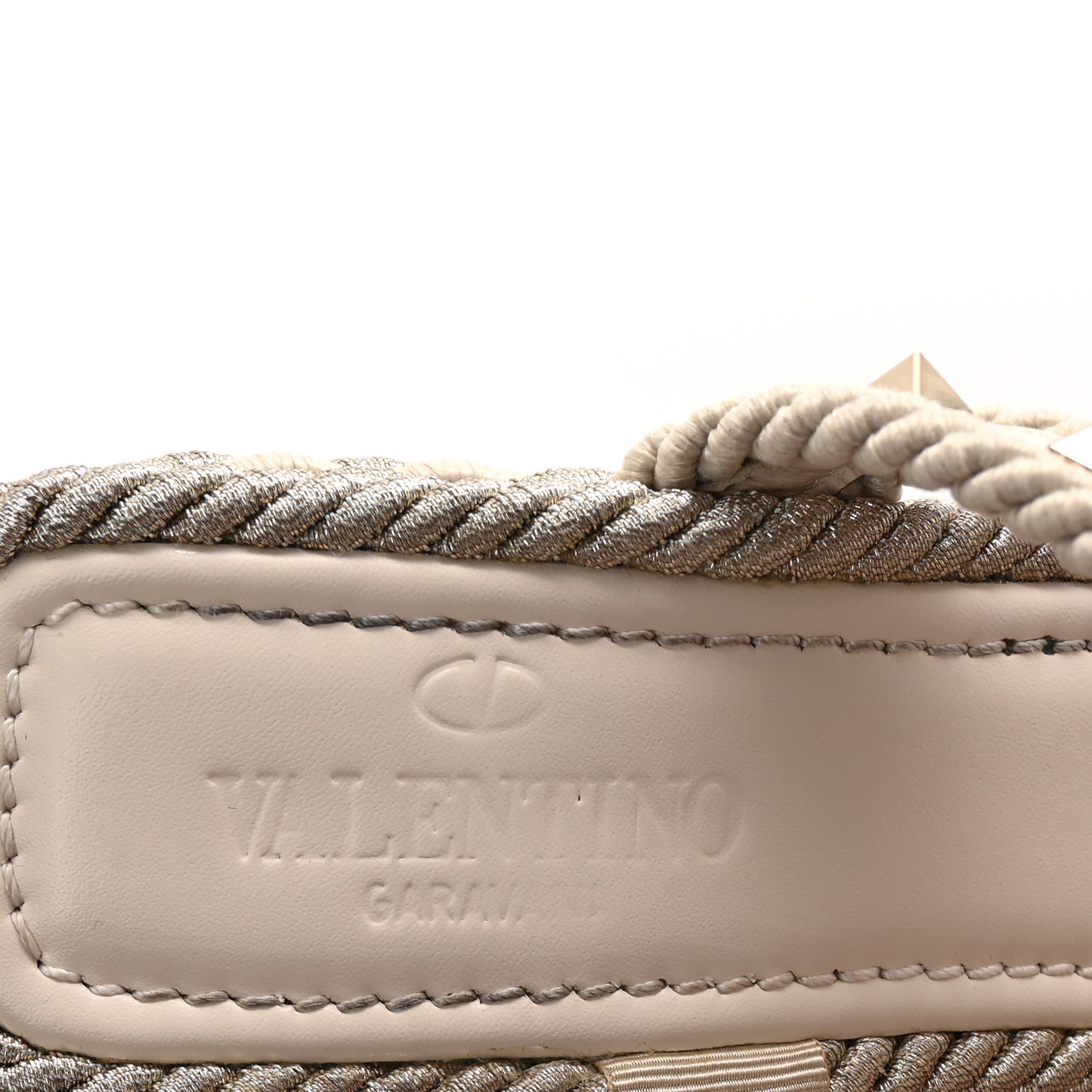 Calfskin Rockstud Torchon Espadrille Caged 25/95mm Wedge Sandals 38 Light Ivory