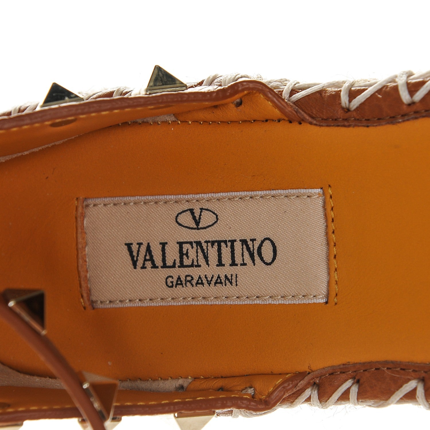 Valentino Garavani Grained Calfskin Rockstud Ankle Wrap Espadrille Flats 35 Cognac 7 of 8