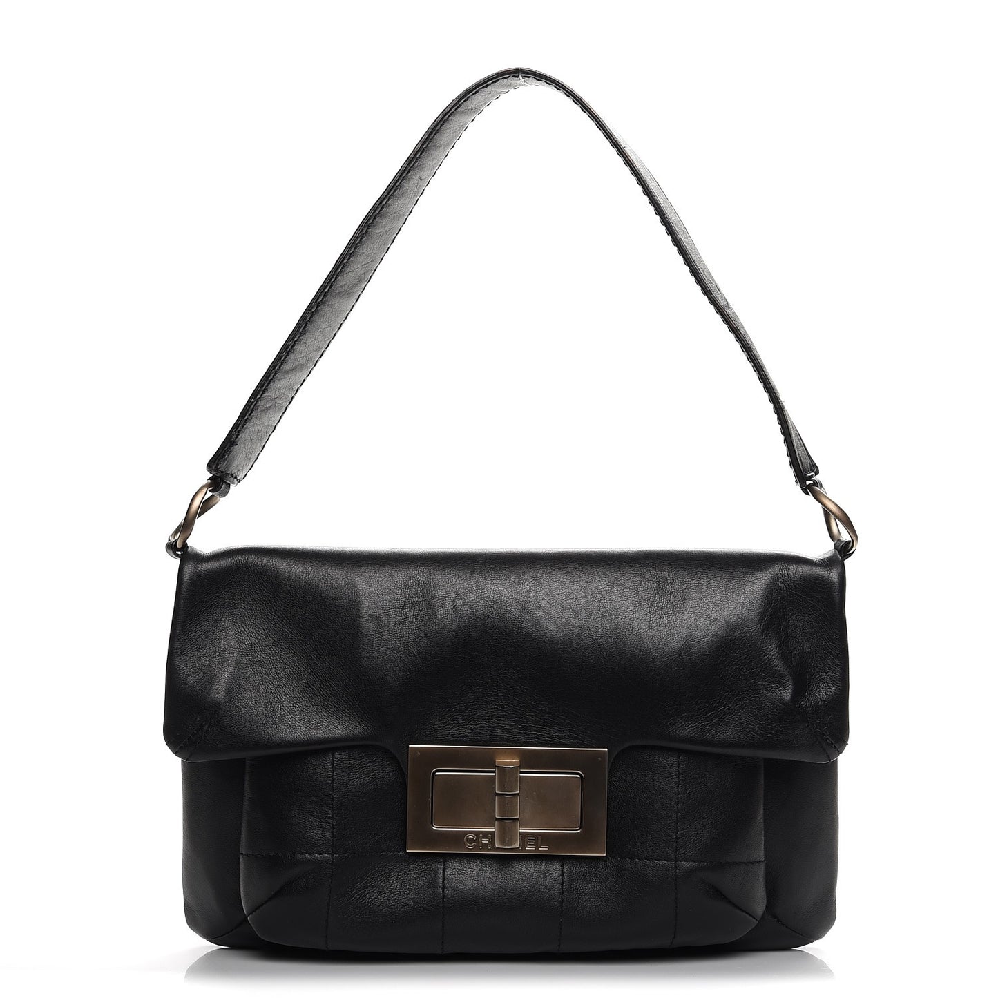 Calfskin Square Stitched Mademoiselle Shoulder Bag Black