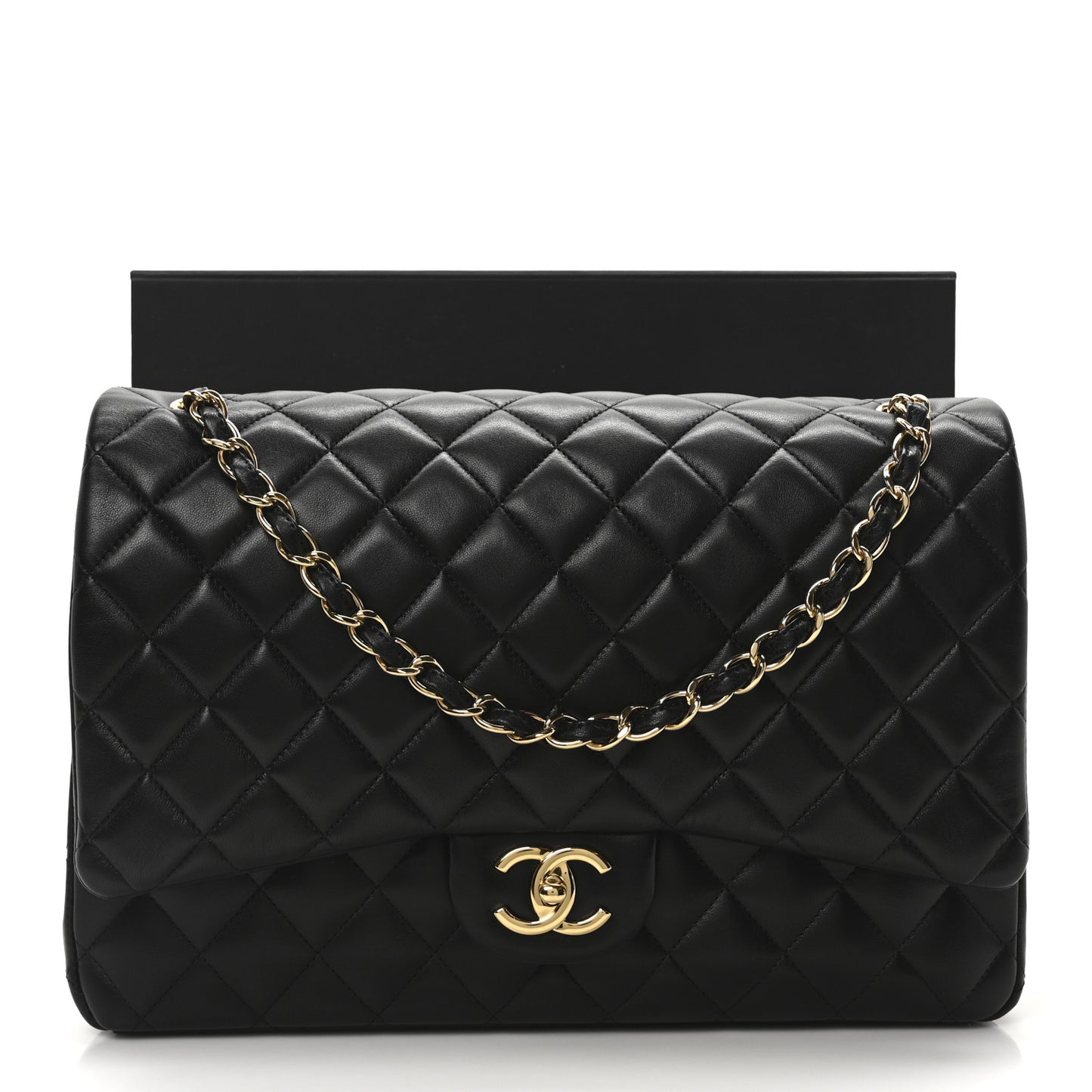 Lambskin Quilted Maxi Double Flap Black