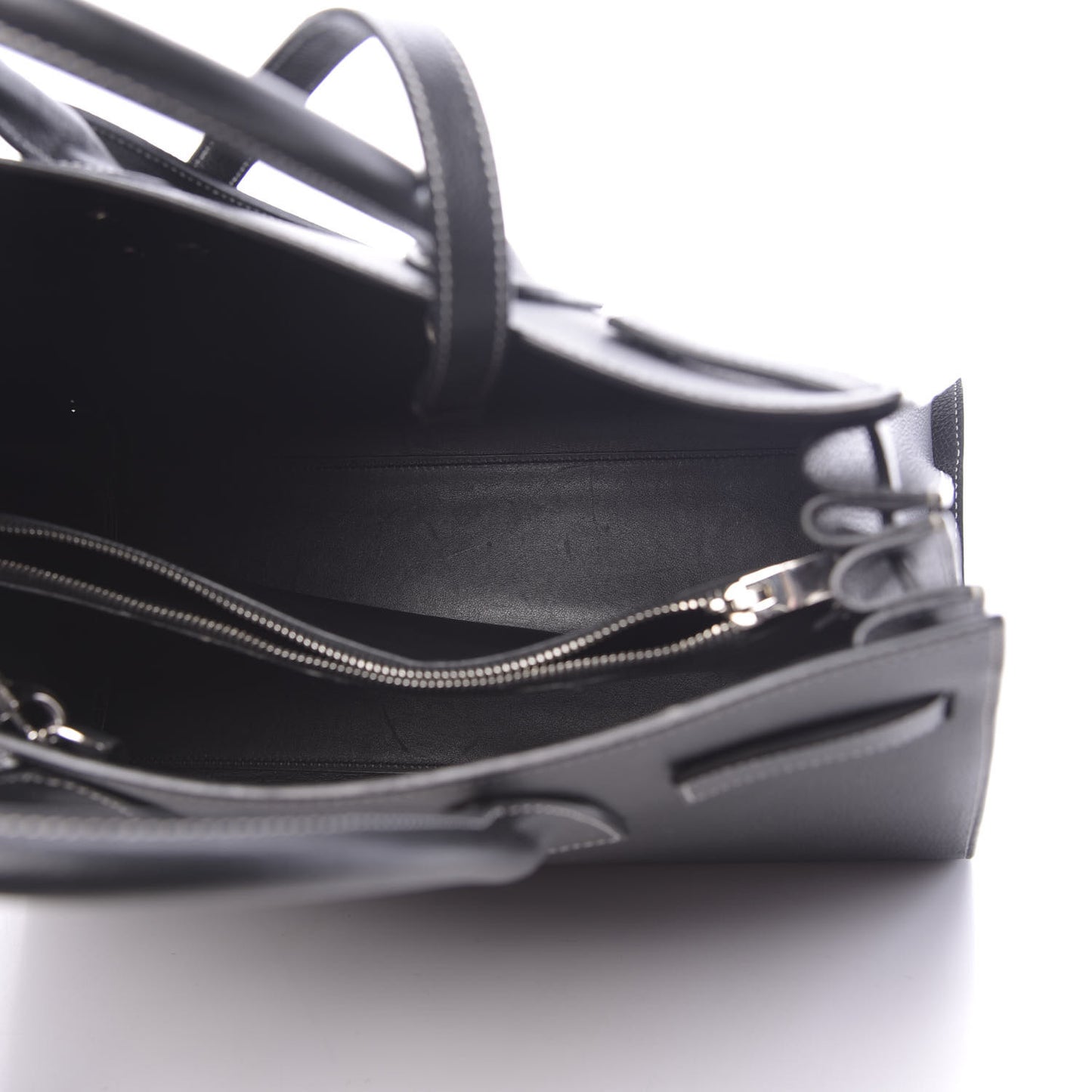 Grained Calfskin Topstitch Small Sac De Jour Black Porcelain