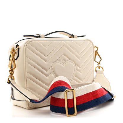 Gucci Calfskin Matelasse Sylvie Web Small GG Marmont Top Handle Shoulder Bag White 3 of 11