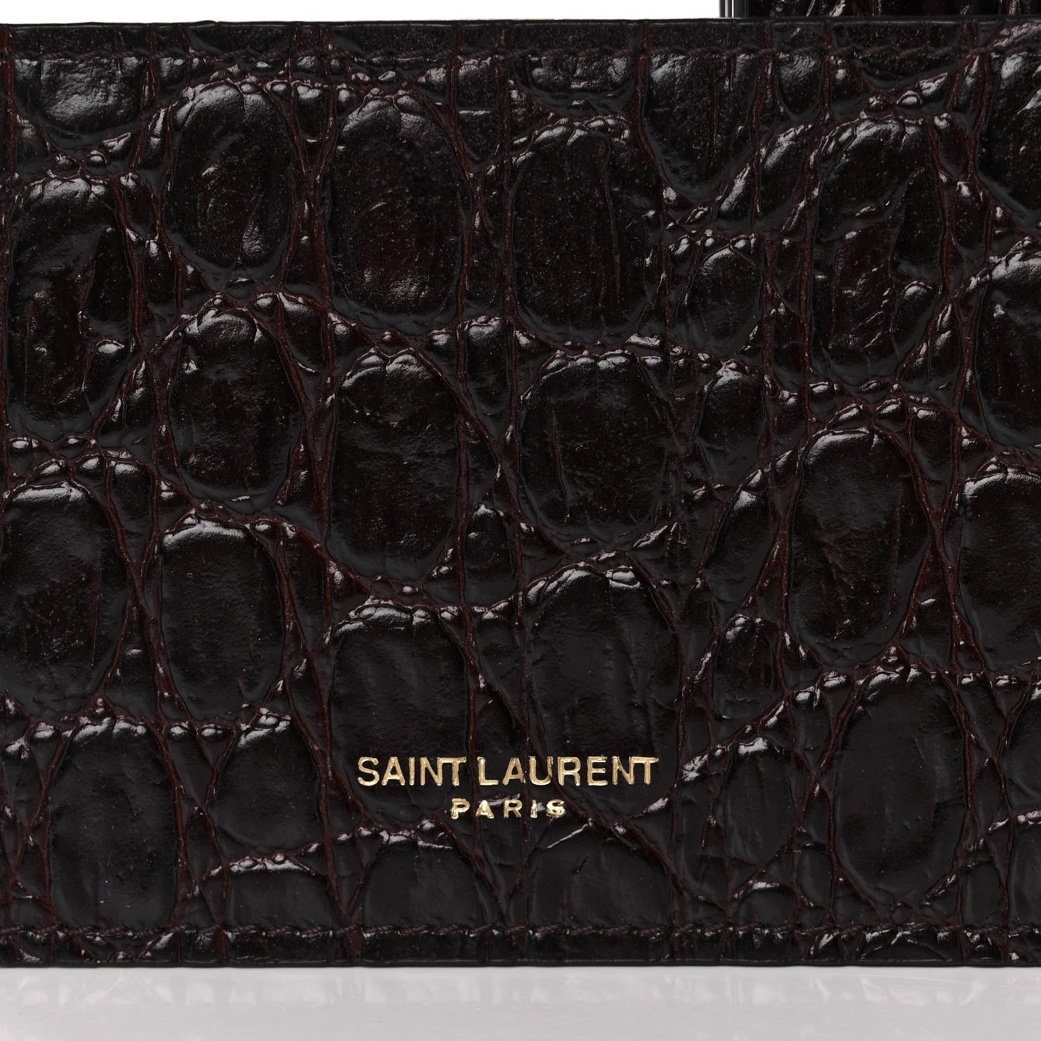 Saint Laurent Calfskin Crocodile Embossed Monogram Uptown Chain Wallet Fondente 7 of 11