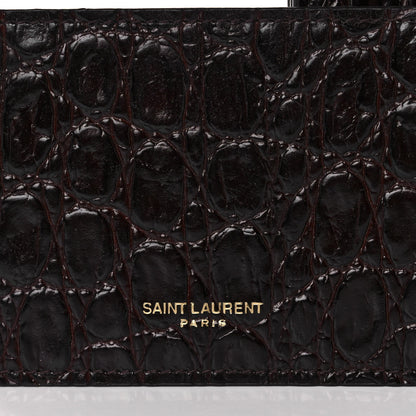Saint Laurent Calfskin Crocodile Embossed Monogram Uptown Chain Wallet Fondente 7 of 11