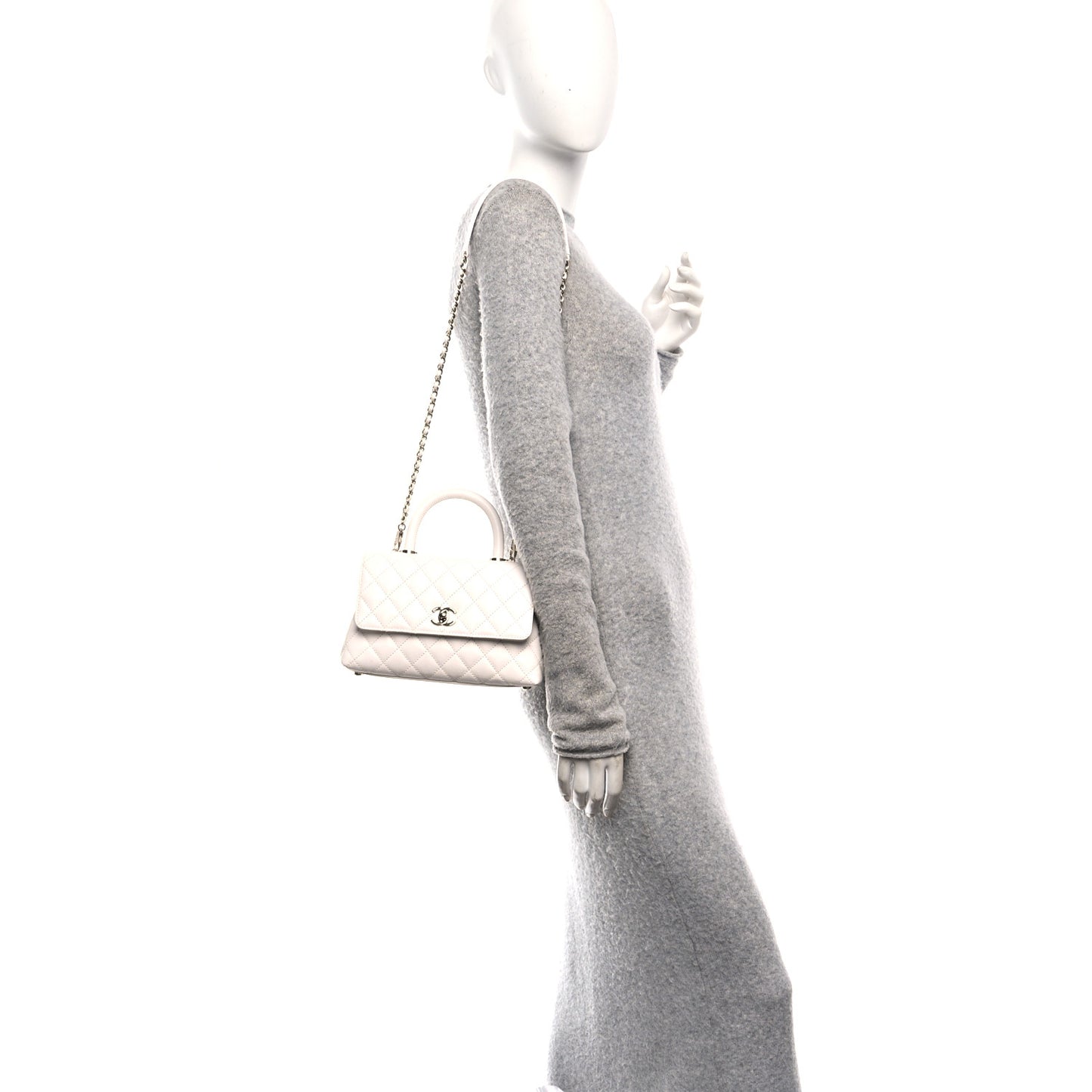 Caviar Quilted Mini Coco Handle Flap White