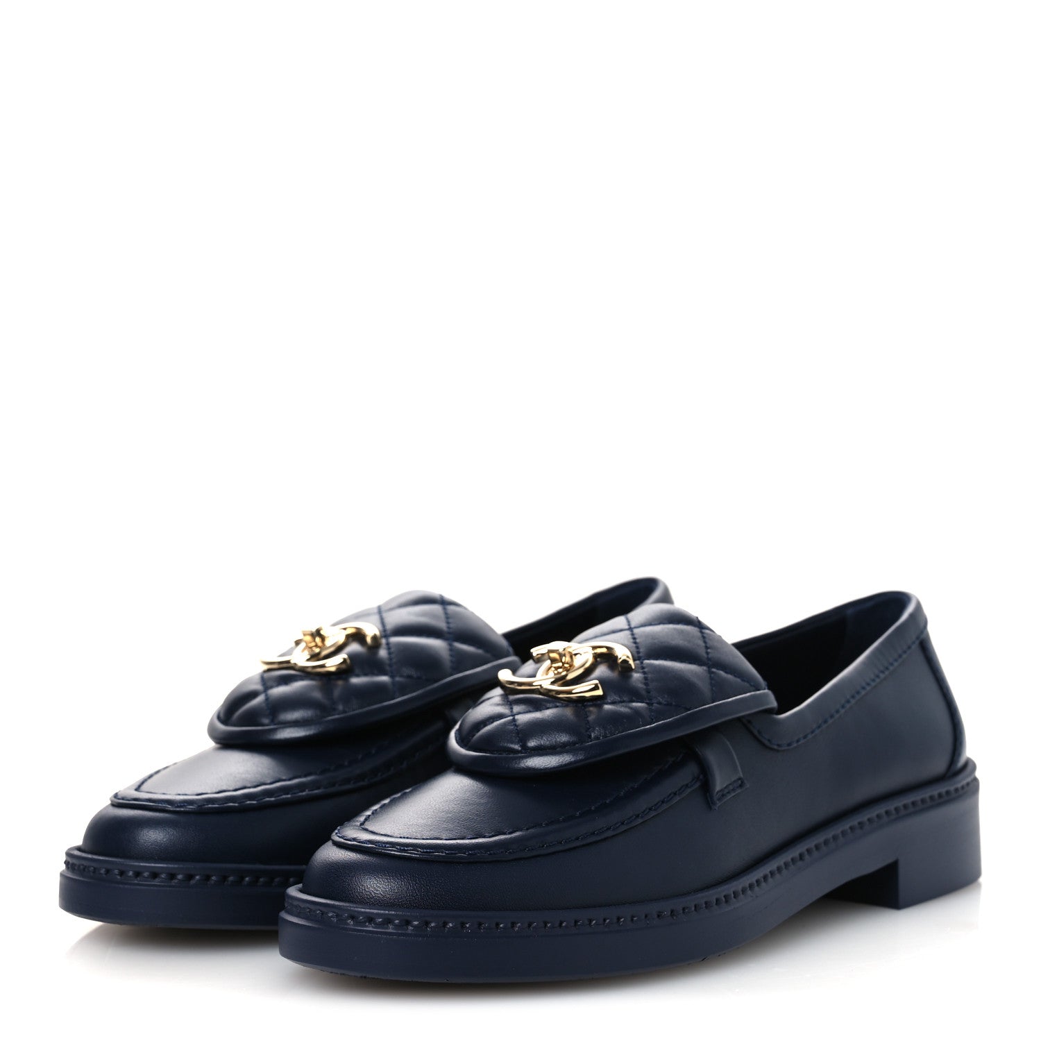Chanel Lambskin Quilted CC Turnlock Loafers 36 Navy 4 of 11