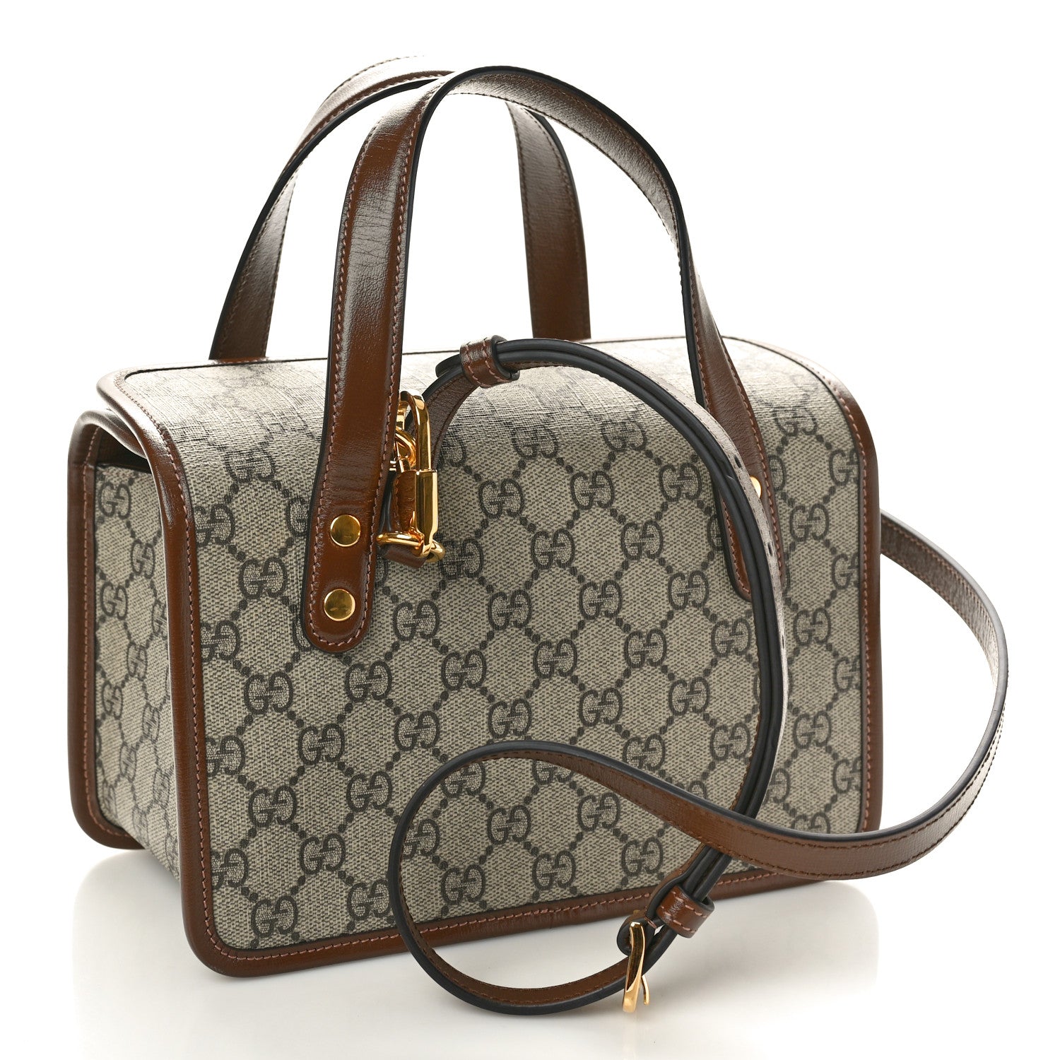 Gucci GG Supreme Monogram Azalea Calfskin Mini Horsebit 1955 Foldover Top Handle Bag Beige Ebony Brown Sugar 3 of 10