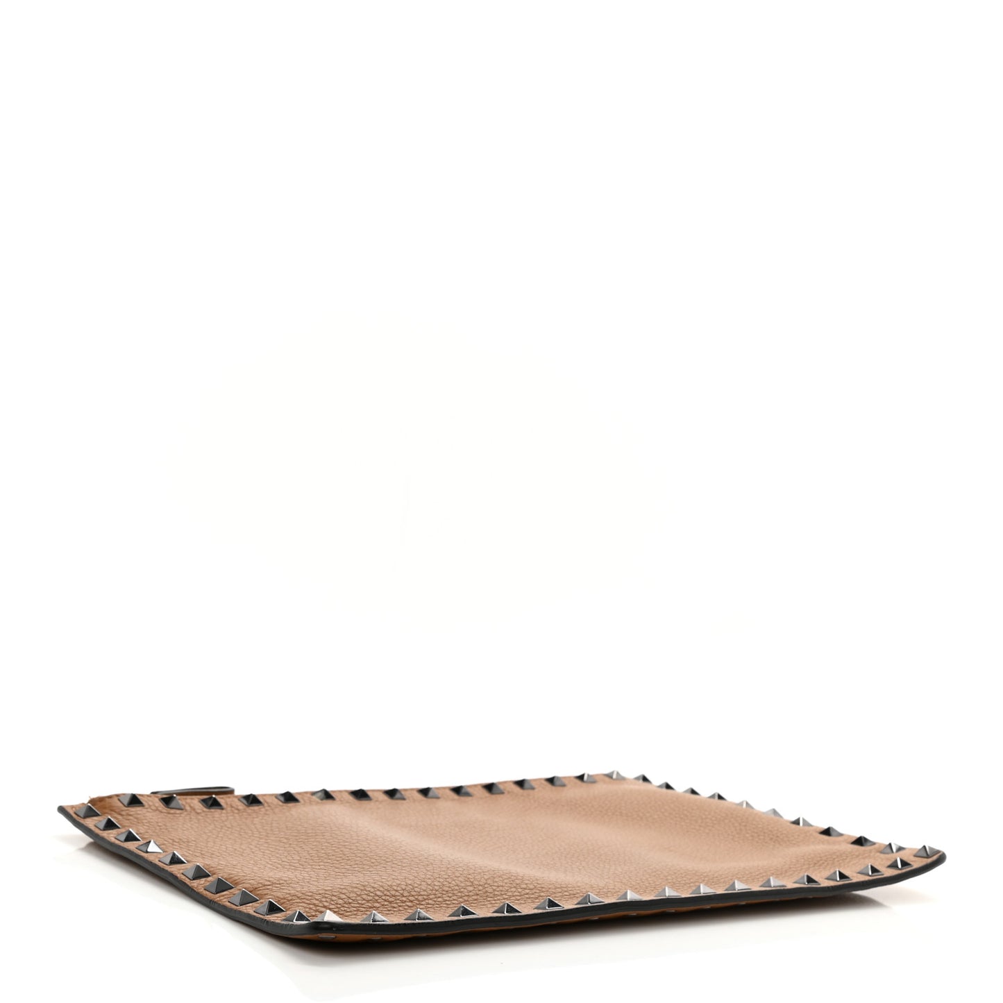 Pebbled Calfskin Large Rockstud Zip Pouch Camel