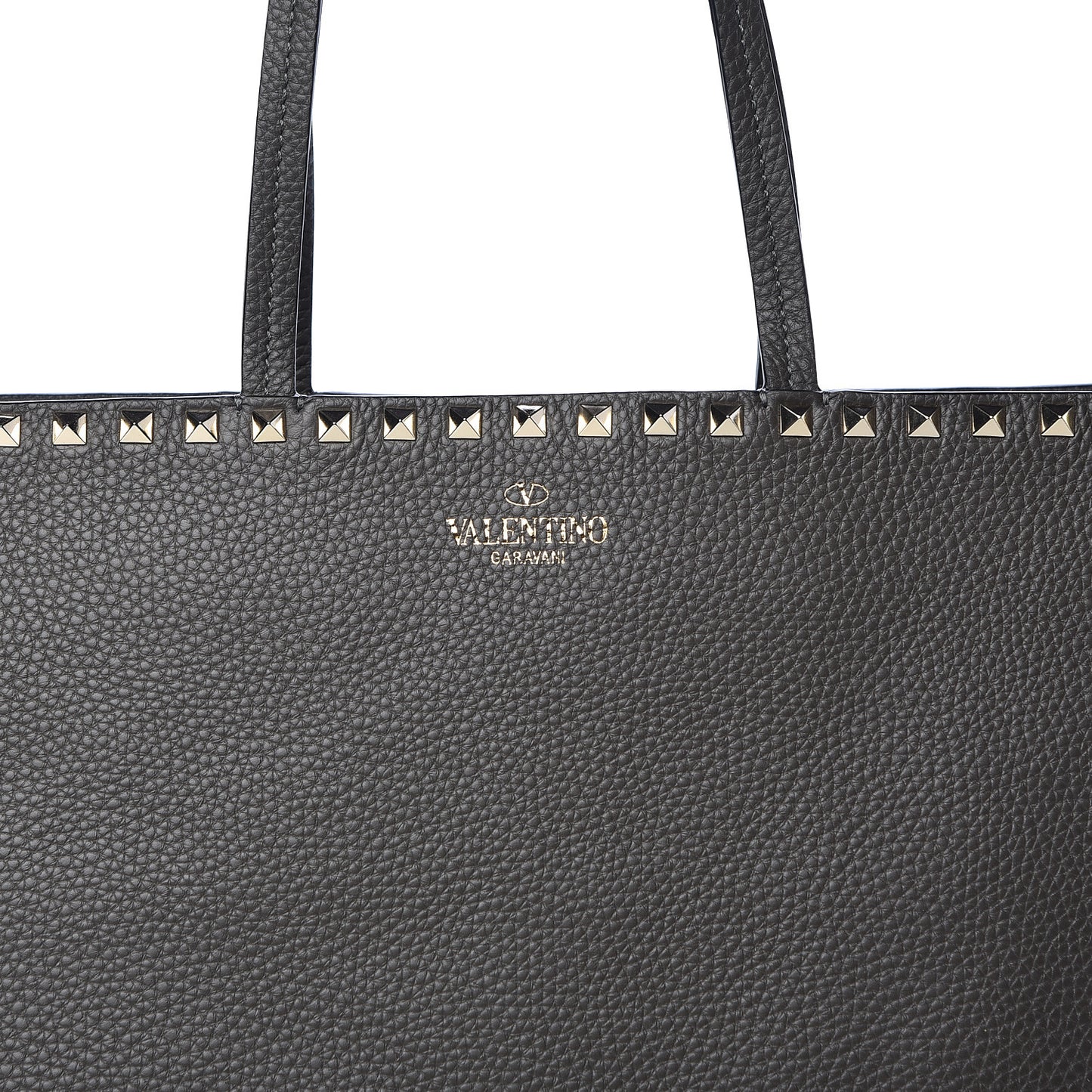 Grained Calfskin Rockstud Shoulder Tote Graphite