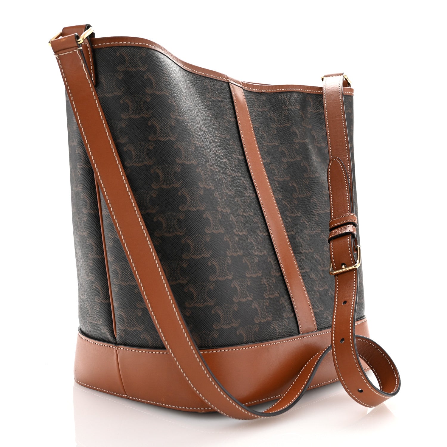 Celine Triomphe Canvas Calfskin Medium Bucket Bag Tan 3 of 14